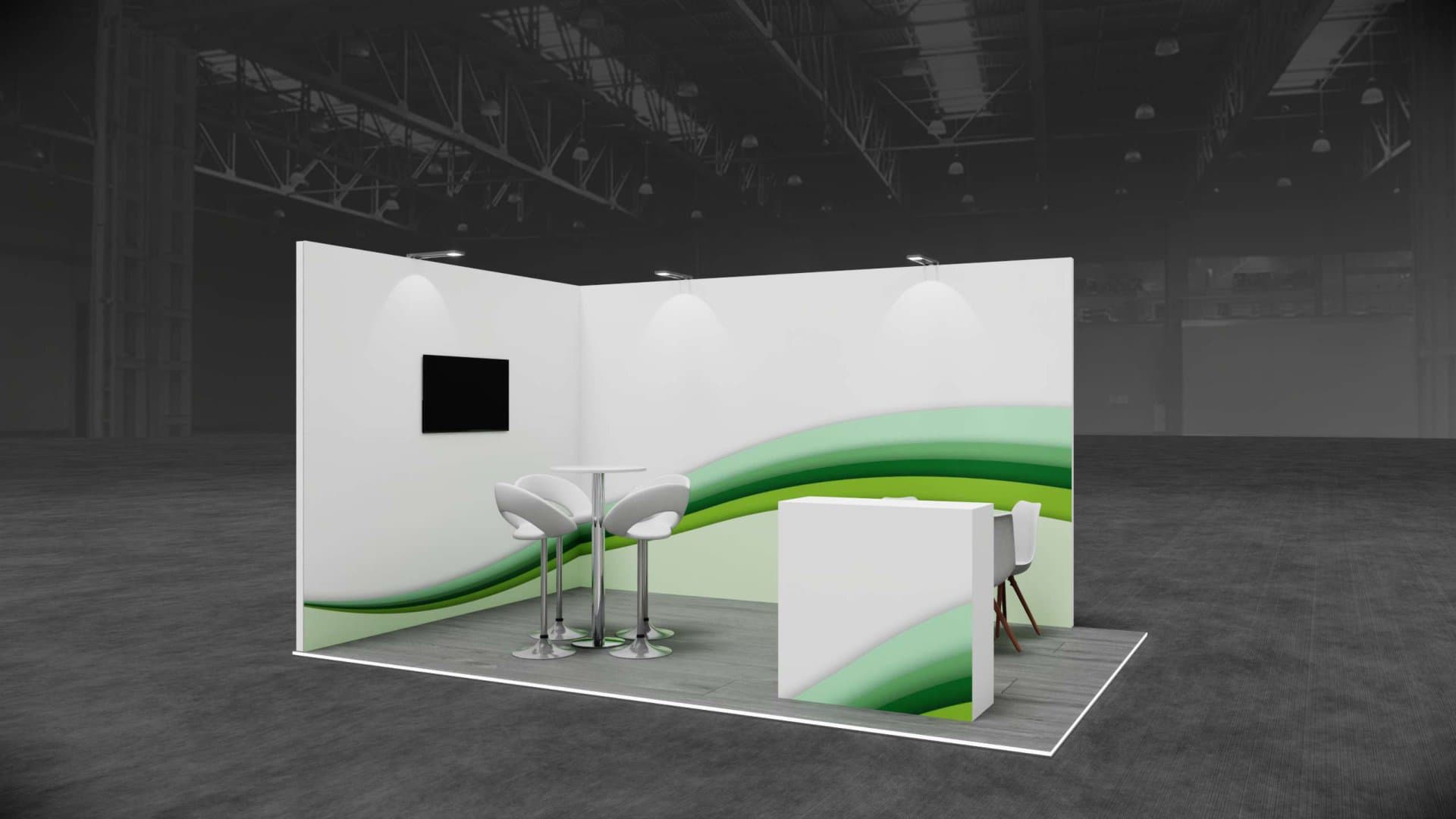 Beursstand 4 × 3 m (READY-pakket) 3D-render